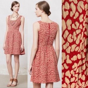 ANTHROPOLOGIE Maeve Caldera Red Animal Print Fit & Flare Dress - SzMedium